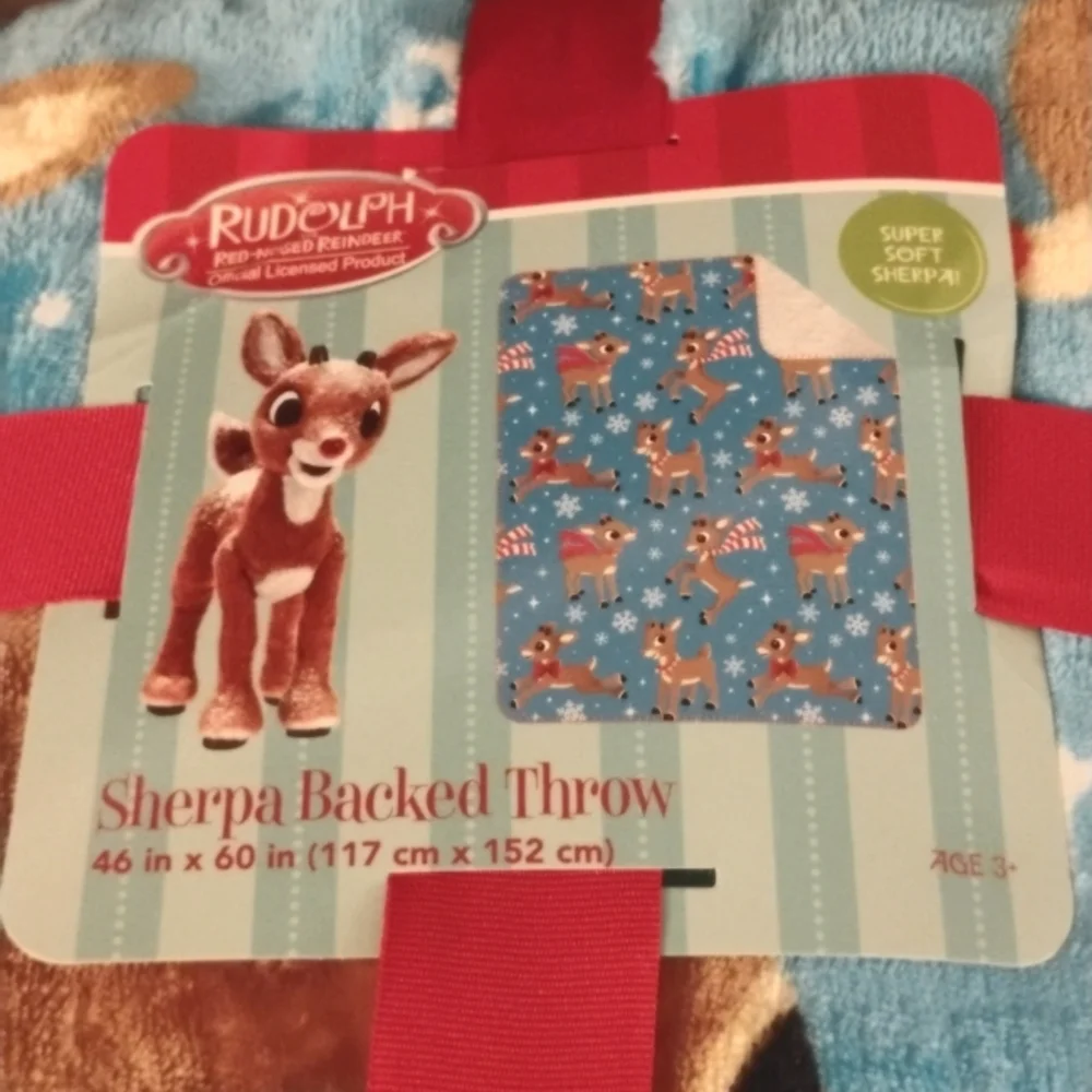 New Rudolph the red nosed reindeer throw, plush and slippers bundle - Picture 2 of 5